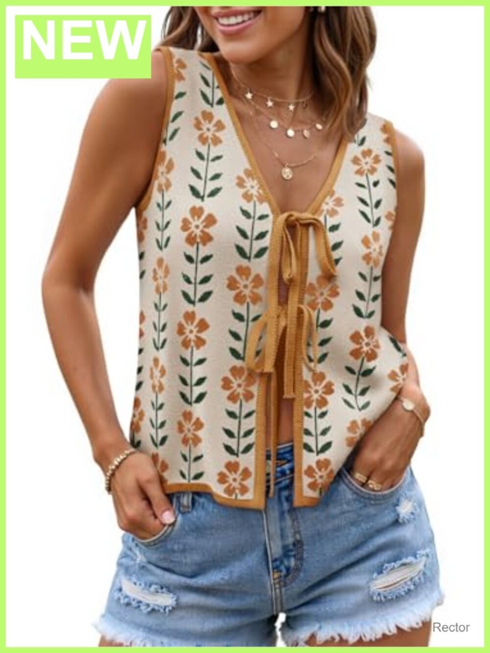 Women's Summer Tie Front Sweater Vest Sleeveless V-Neck